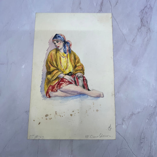 Gypsy Woman - M. Donaldson c1920 Original Art Painting 7x10" V22