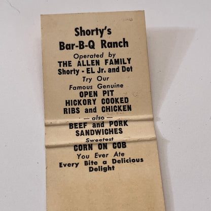 Shorty's Bar-B-Q Ranch Miami FL Vintage Matchbook Cover TB6-MB1-8