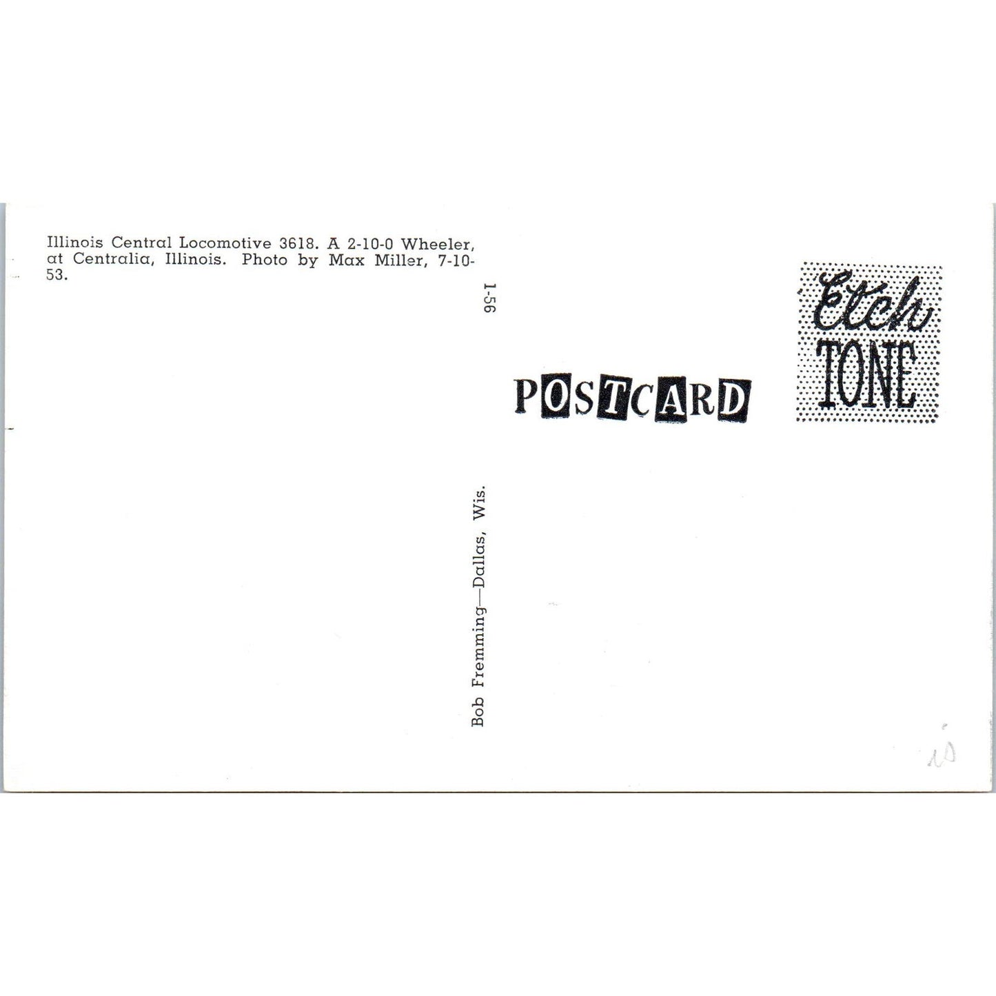 Illinois Central Locomotive 3618 2-10-0 Wheeler Vintage Postcard PC17