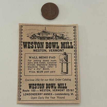 Weston Bowl Mill Londonberry Anex Wall Memo Weston VT 1971 Magazine Ad SAG4-S15
