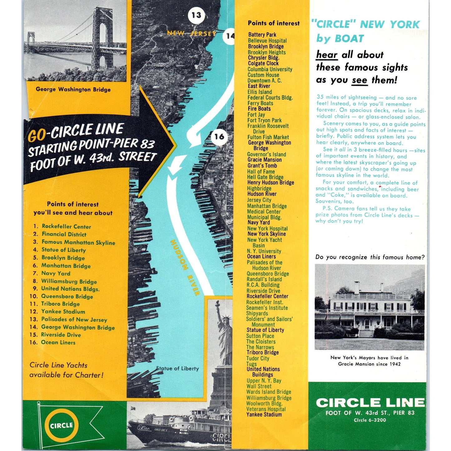 1963 Circle Line Sightseeing Cruise NY Pier 83 Travel Map & Brochure AF7-E10