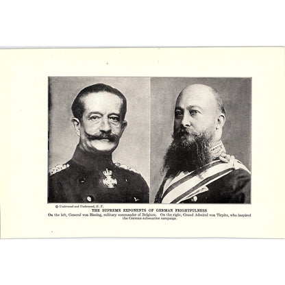German Atrocities, Gen Von Bissing, Gen Von Tirpitz 1919 WWI Print AG1-2