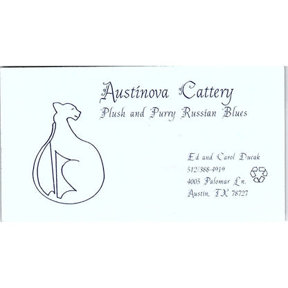Austinova Cattery Russian Blues Ed & Carol Ducak Austin TX Business Card SD9-B14