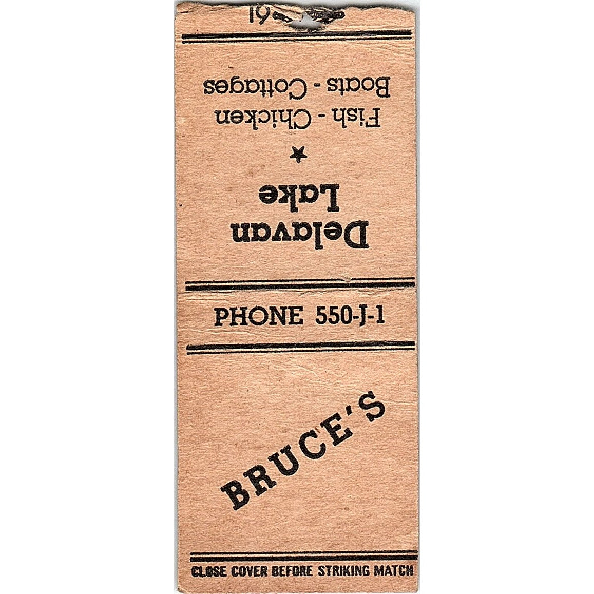 Bruce's Restaurant Delavan Lake WI Vintage Matchbook Cover SE5-Y1