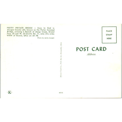 Morgan County 2 Porter Bridge Bristol Twp OH Covered Bridge Postcard PC16