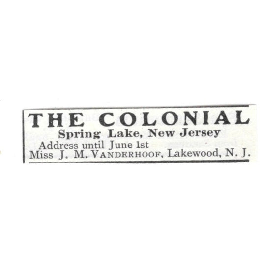 The Colonial Spring Lake NJ J.M. Vanderhoof Lakewood 1903 Ad AF8-S40