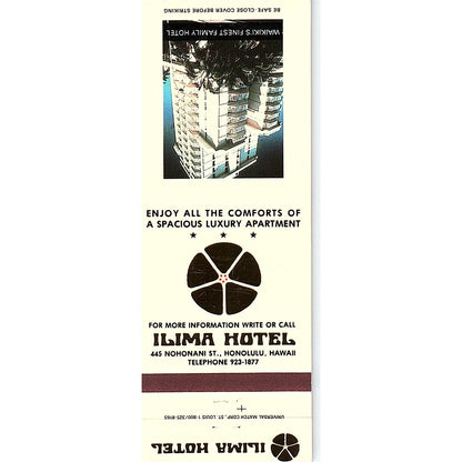 Ilima Hotel Honolulu Hawaii Vintage Matchbook TB6-MB2-7