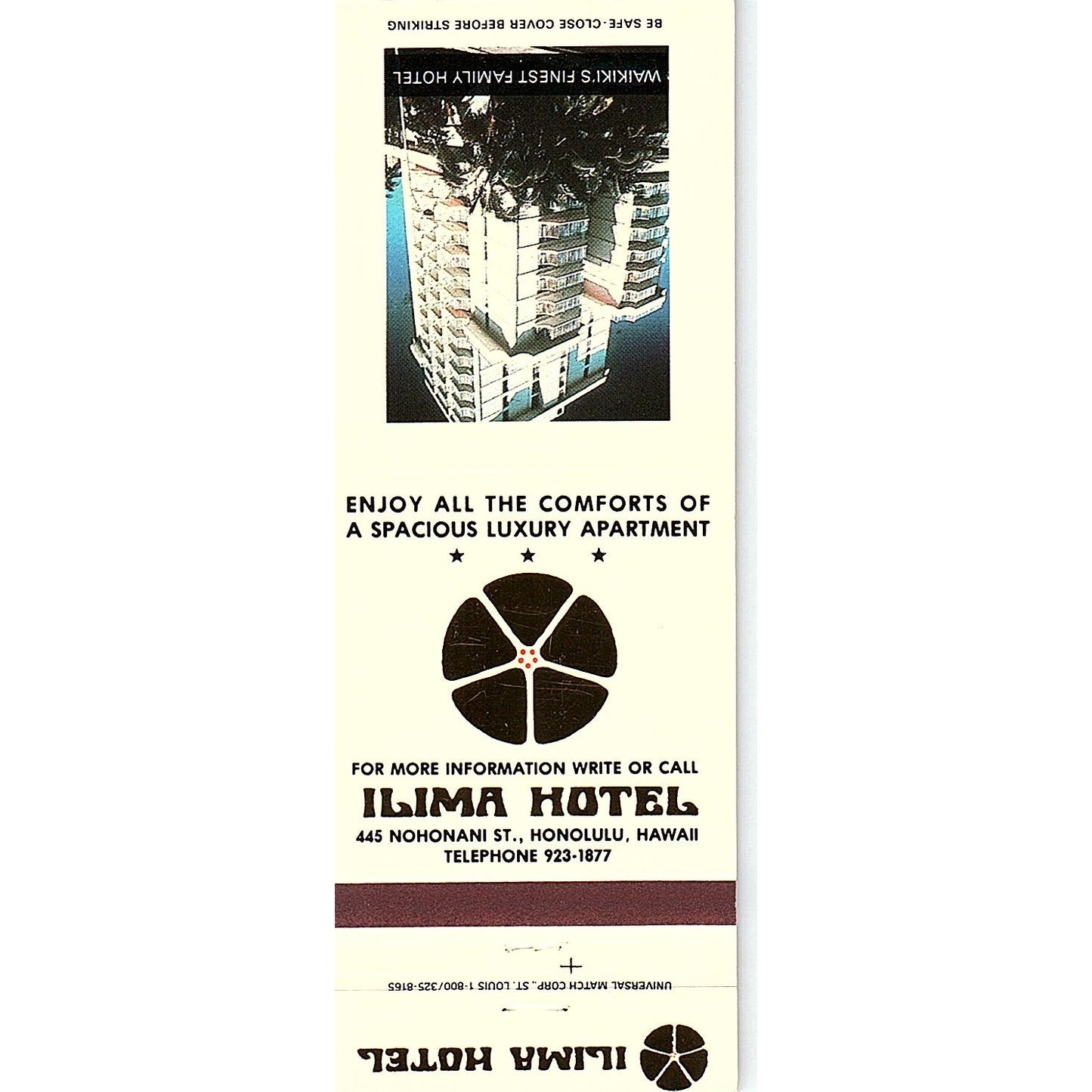 Ilima Hotel Honolulu Hawaii Vintage Matchbook MM4-10