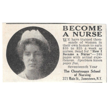 Become a Nurse Chautauqua School of Nursing Jamestown 1918 Magazine Ad AF1-SS3
