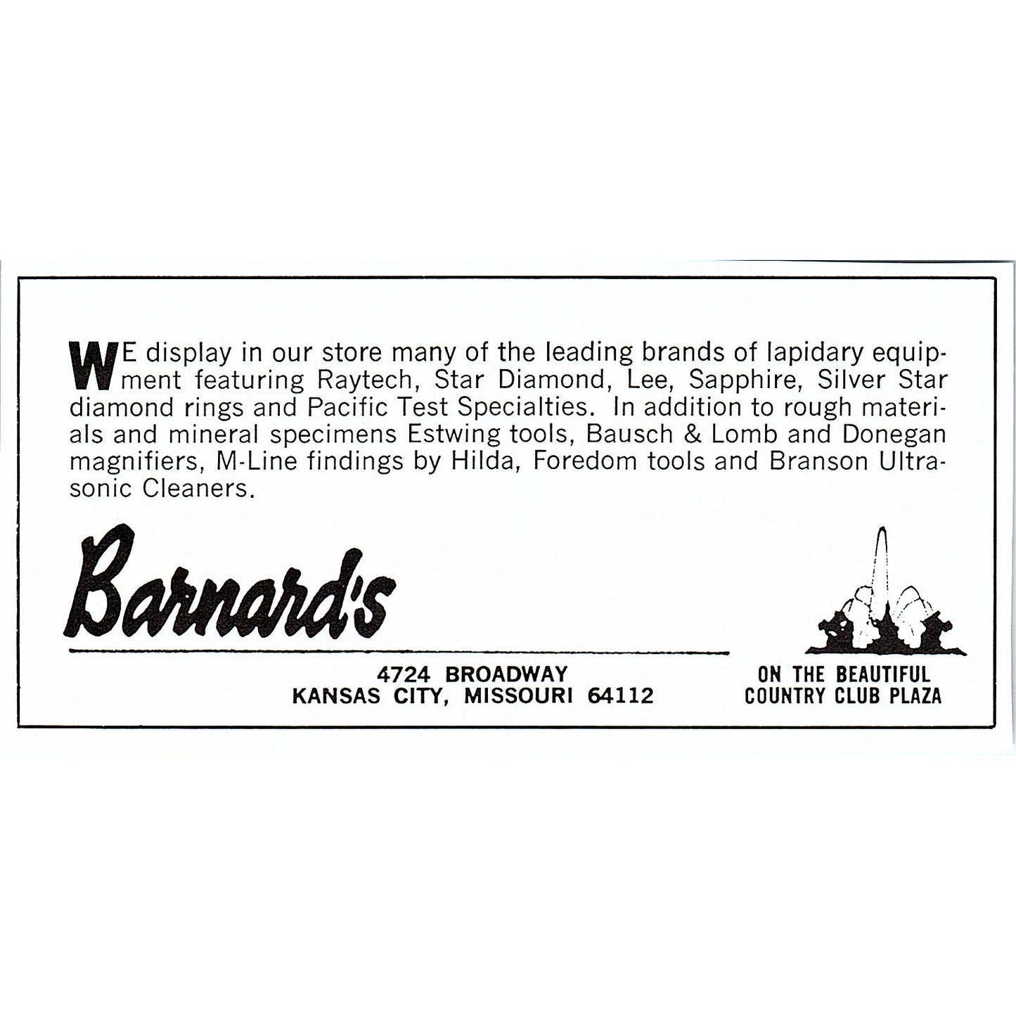 Barnard's Lapidary Kansas City MO 1972 Ad AF8-M4