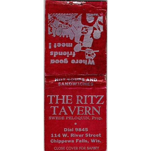 The Ritz Tavern Swede Peloquin Chippewa Falls WI Vintage Matchbook Cover SE5-Y1