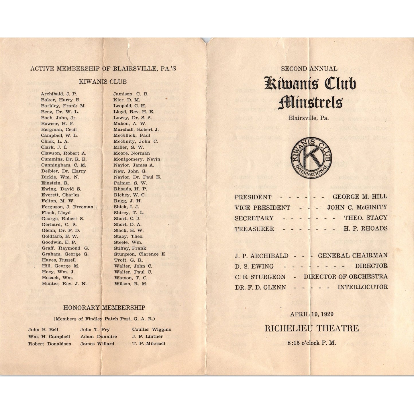 1929 Kiwanis Club Minstrels Blairsville PA Richelieu Theatre Program AD8-R5