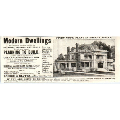 Barber & Kluttz Architects Knoxville TN c1905 Original Advertisement AE7-A2
