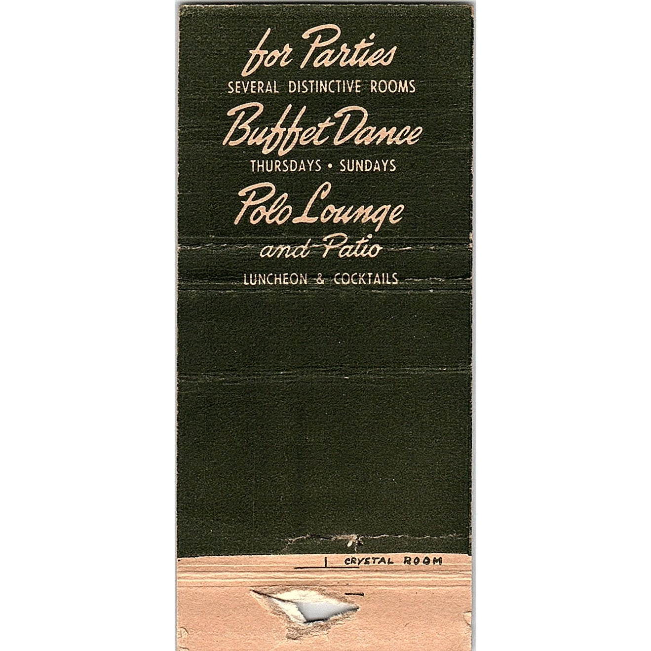 Lanai Restaurant Beverly Hills Hotel & Bungalows CA Vtg Matchbook Cover SC7-Y3
