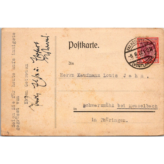 Kaufmann Louis Jahn Thüringen Falkenstein 1922 German Reich Postcard TE2-GRQ