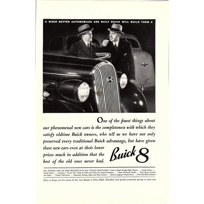 Buick 8 Automobile Antique Magazine Ad 6.5x9.5 V4
