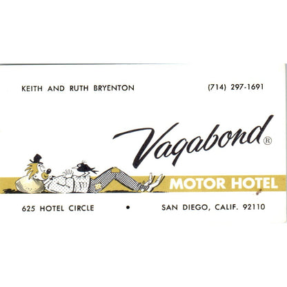 Keith & Ruth Breynton Vagabond Motor Hotel San Diego Vtg Business Card SD8-B22