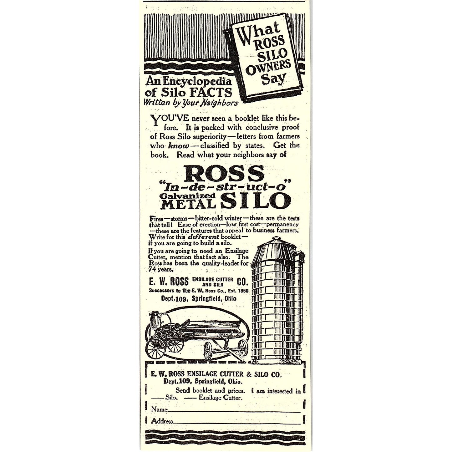E.W. Ross Ensilage Cutter & Silo Co Springfield Ohio 1924 Ad AG3-H2