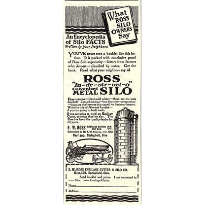 E.W. Ross Ensilage Cutter & Silo Co Springfield Ohio 1924 Ad AG3-H2