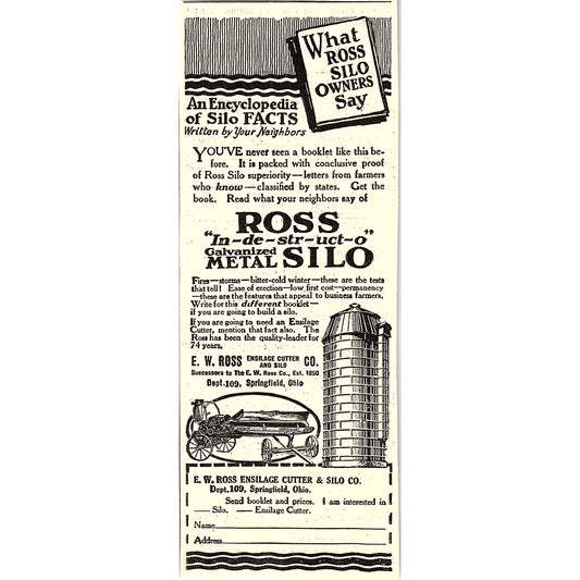 E.W. Ross Ensilage Cutter & Silo Co Springfield Ohio 1924 Ad AG3-H2