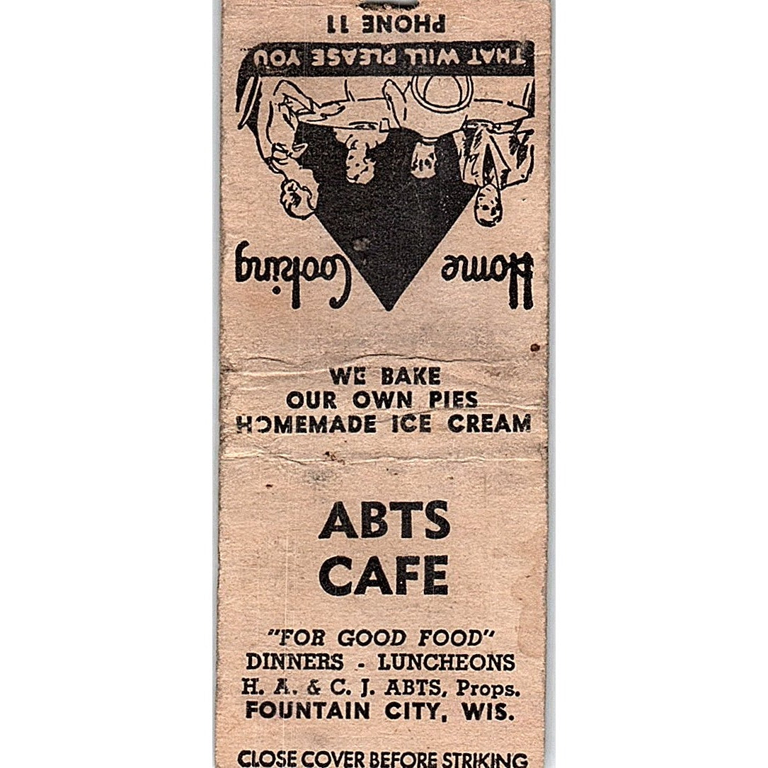 Abts Cafe H.A. & C.J. Abts Fountain City WI Vintage Matchbook Cover SF3-Y9