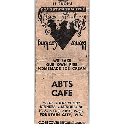 Abts Cafe H.A. & C.J. Abts Fountain City WI Vintage Matchbook Cover SF3-Y9