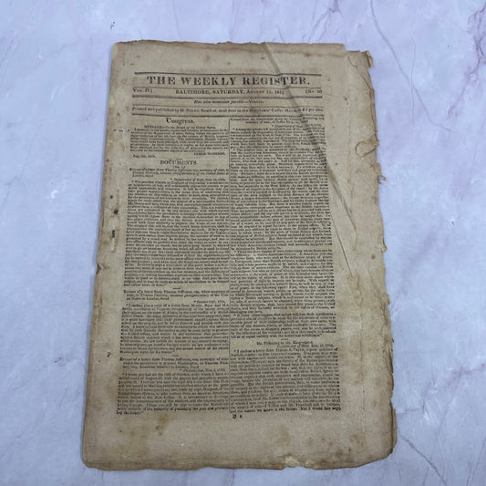 Baltimore Weekly Register Aug 15, 1812 - War of 1812 Vessels of War AF9-7