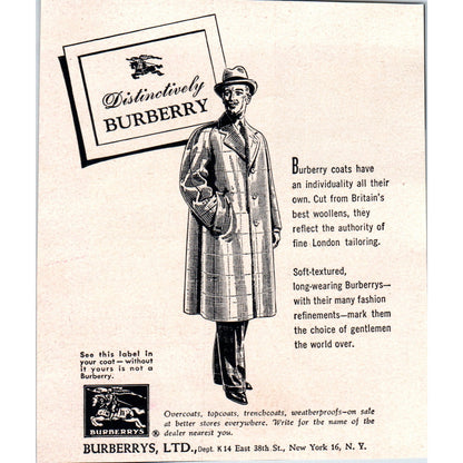 Burberry Men's Coats 1951 Magazine Ad AF1-MF1