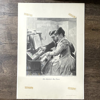 Alb. Edelfelt - Am Piano Vintage Art Print Engraving 11x16 V11