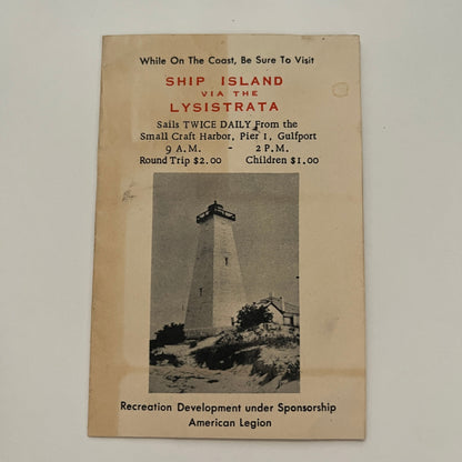 Visit Ship Island Via the Lysistrata Biloxi MS 1953 Brochure AG8-H1