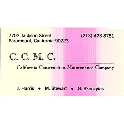 CCMC Construction Maintenance J Harris M Stewart Paramount Business Card SD9-B3