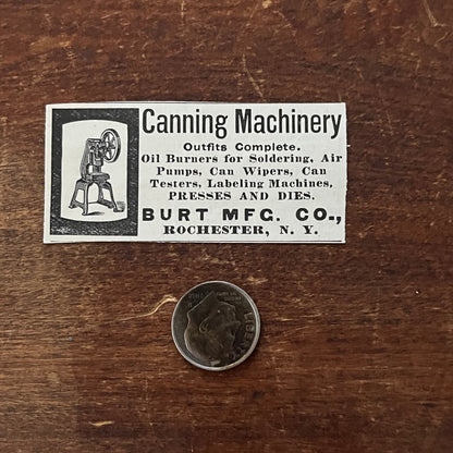 Burt Mfg Co Canning Machinery Rochester NY Original Advertisement AD8-P29