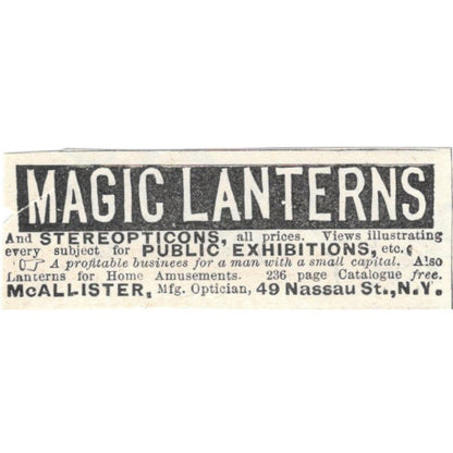 Magic Lanterns Stereopticons McAllister NY 1893 Judge Magazine Ad AB9-SB