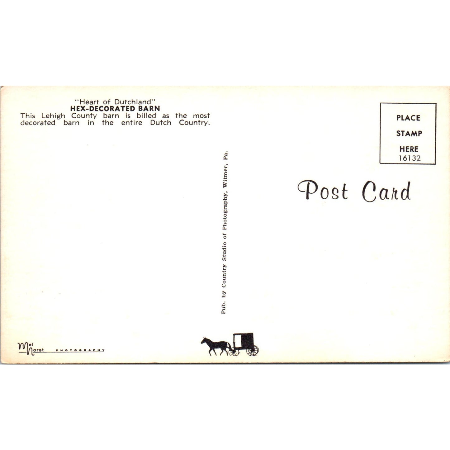 Lehigh Country Hex-Decorated Barn Pennsylvania Dutch Country Vtg Postcard PD4