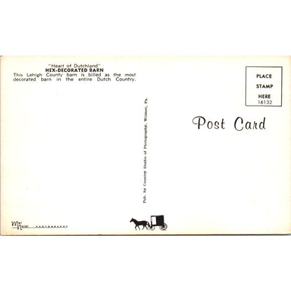 Lehigh Country Hex-Decorated Barn Pennsylvania Dutch Country Vtg Postcard PD4