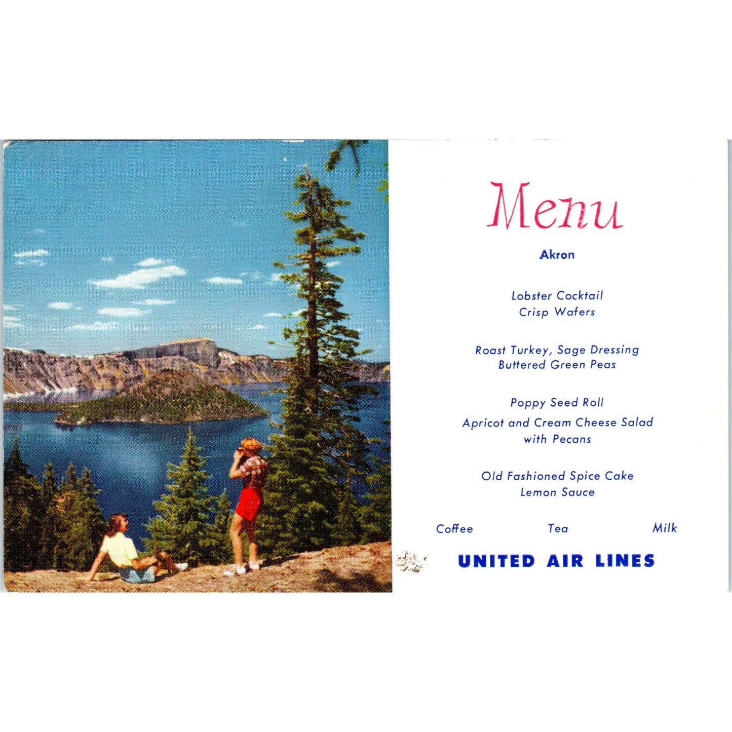 United Airlines Akron In Flight Menu Vintage Postcard PC19
