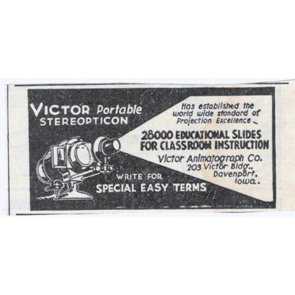 Victor Animatograph Co Davenport IA Stereopticon 1930s Advertisement AE4-I3