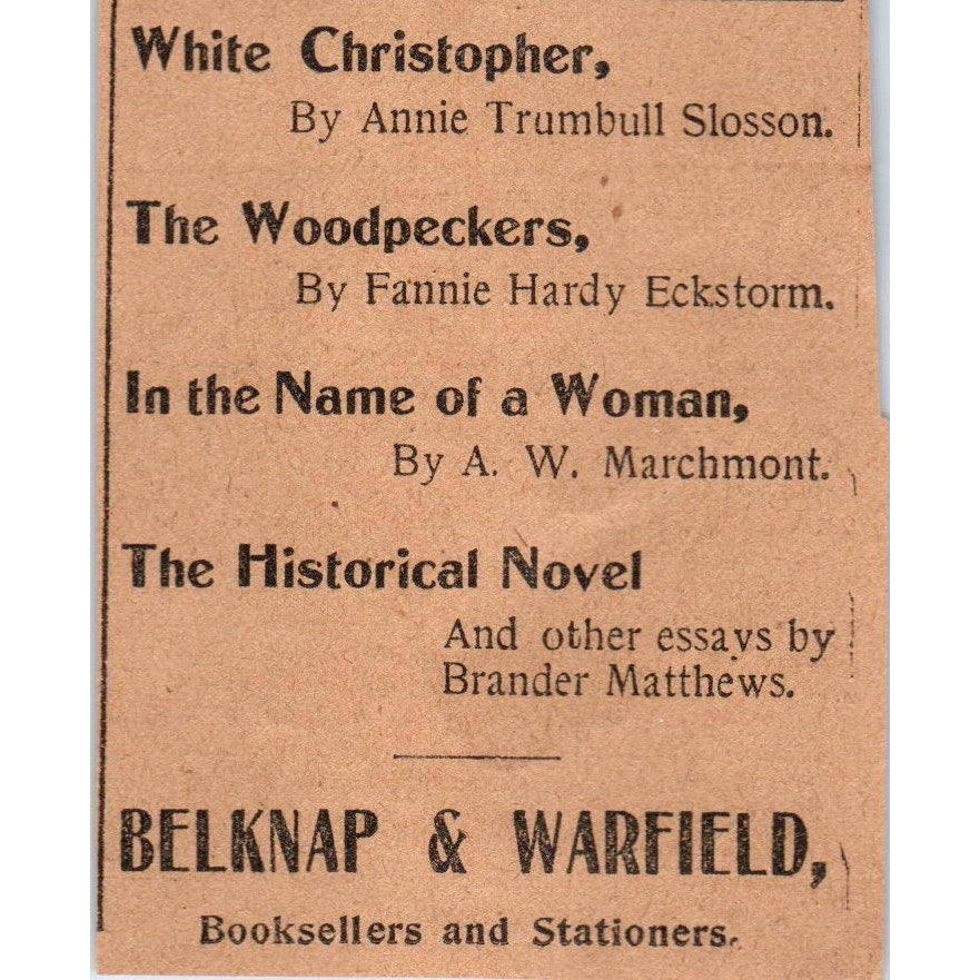 Belknap & Warfield Booksellers Hartford 1901 Newspaper Ad AD8-HS5