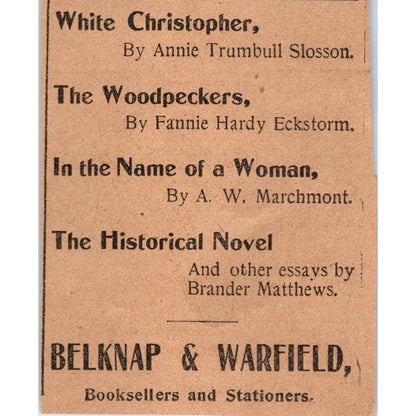 Belknap & Warfield Booksellers Hartford 1901 Newspaper Ad AD8-HS5