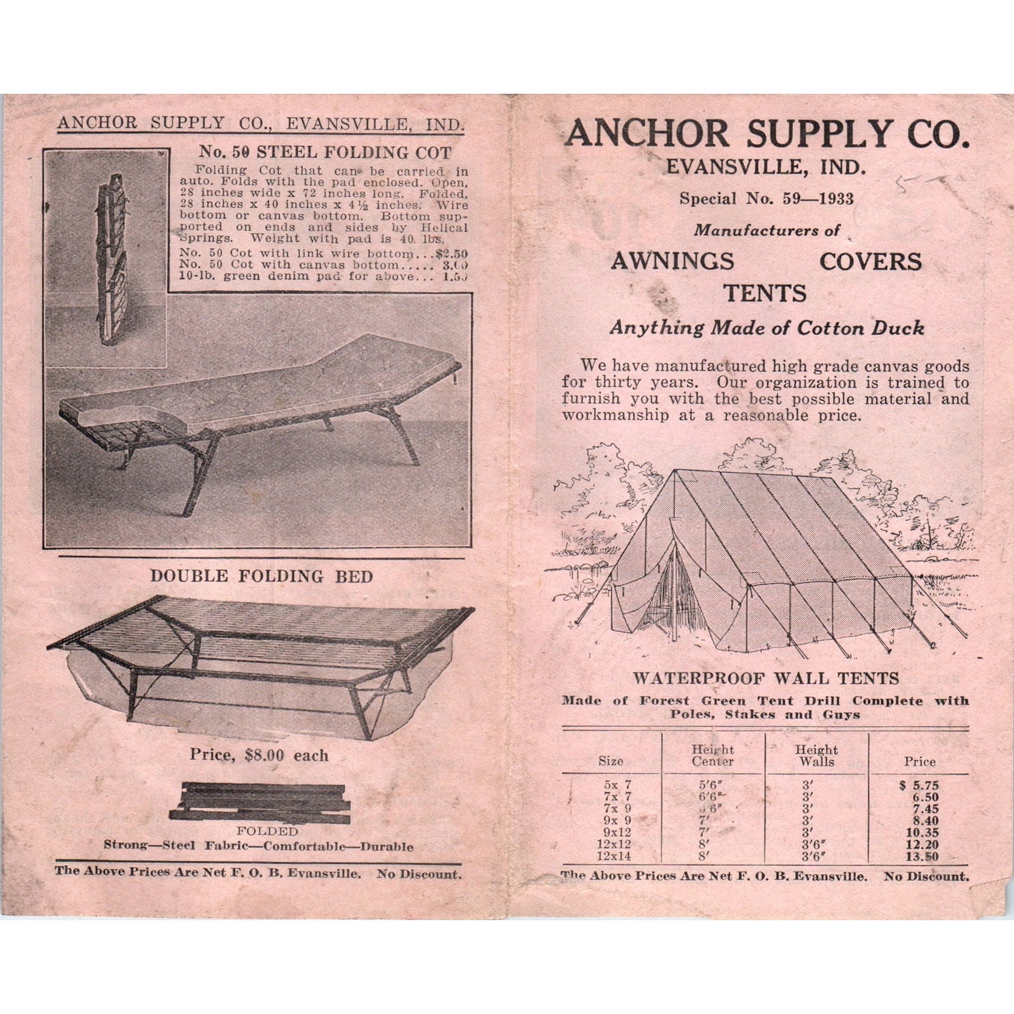 1933 Anchor Supply Co Evanston IN Awnings Tents Covers Catalog Booklet AD8-R3