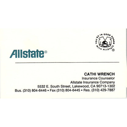 Cathi Wrench Lakewood CA Allstate Vintage Business Card SD9-B14