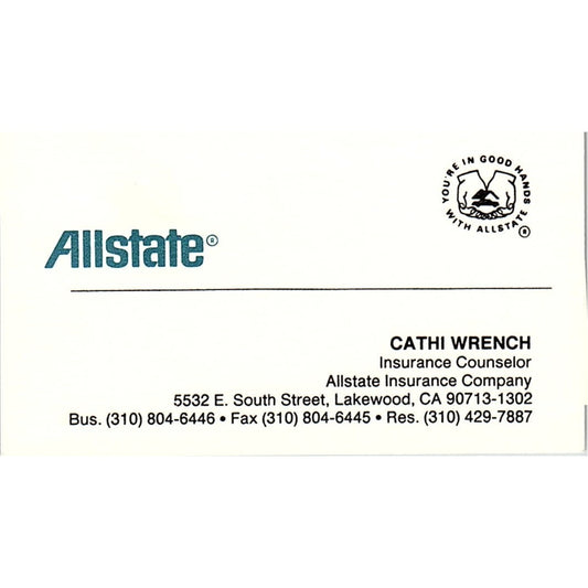 Cathi Wrench Lakewood CA Allstate Vintage Business Card SD9-B14