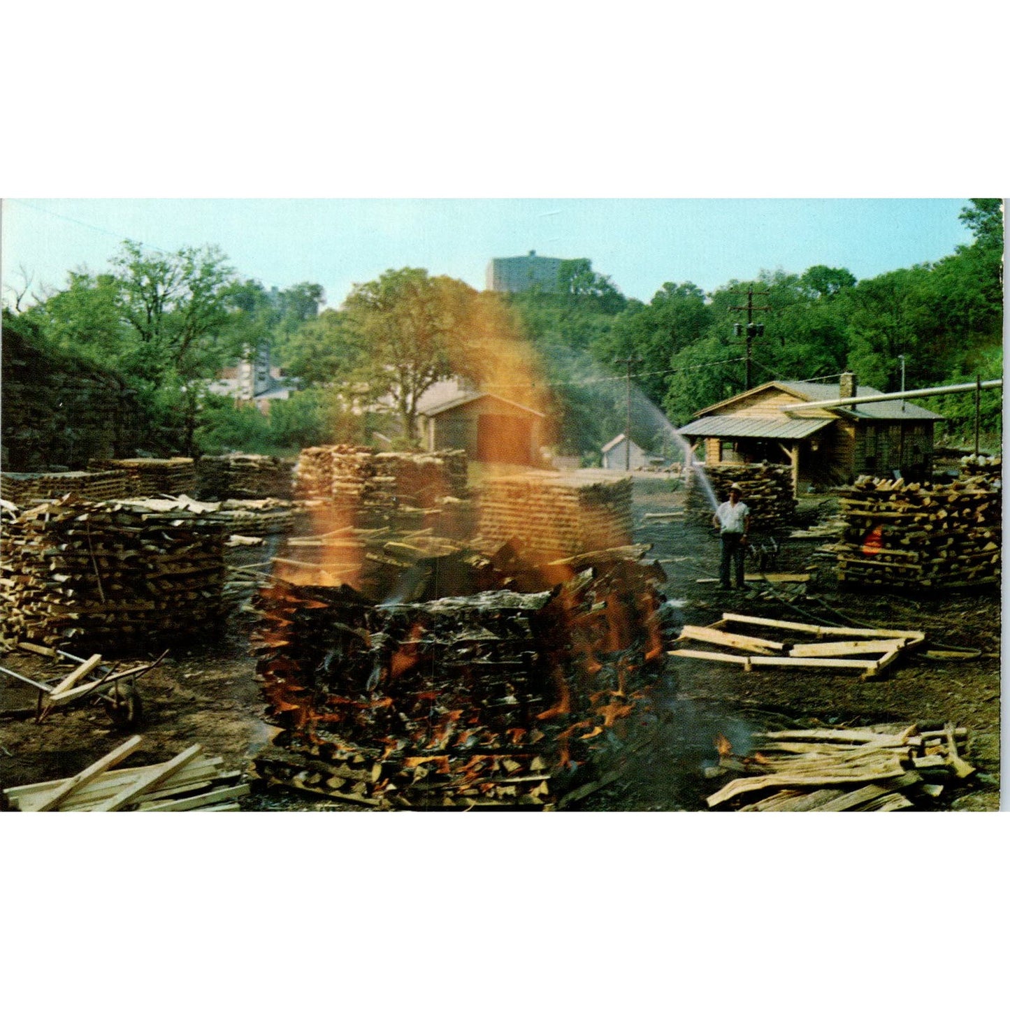 Making Charcoal at Jack Daniel's Lynchburg Tennessee Vintage Postcard PD5