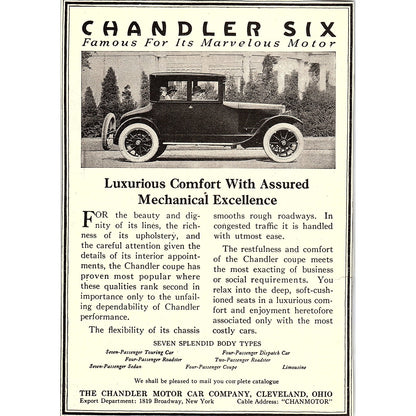 Chandler Six Automobile Chandler Motor Car Co Cleveland Ohio c1920 Ad AF8-10