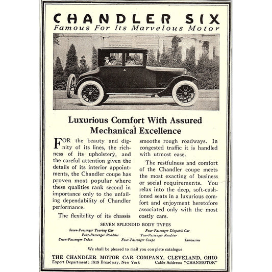 Chandler Six Automobile Chandler Motor Car Co Cleveland Ohio c1920 Ad AF8-10