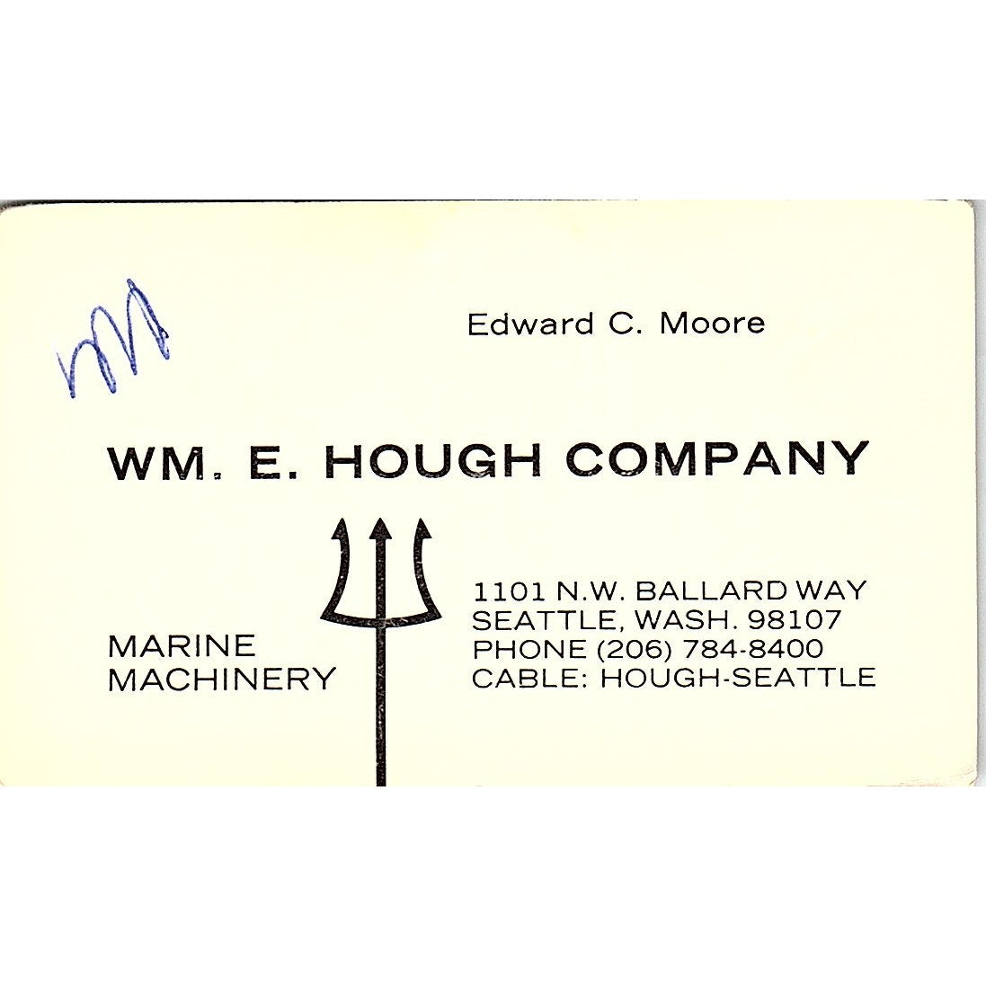 Edward C Moore Wm. E. Hough Co Seattle WA Vintage Business Card SD9-B9