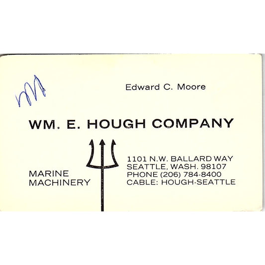 Edward C Moore Wm. E. Hough Co Seattle WA Vintage Business Card SD9-B9