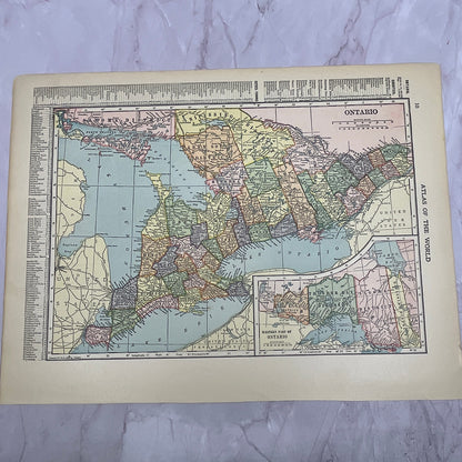 Map of Ontario, Quebec Canada Double Sided 1910 Print V14-7