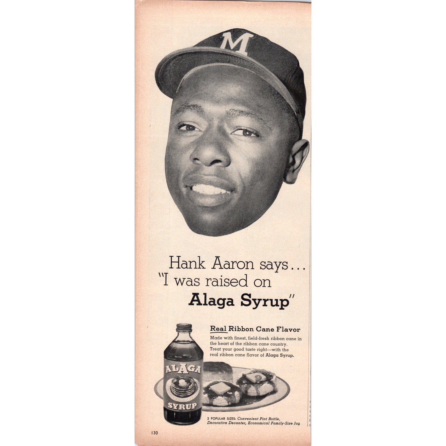 Vintage Alaga Syrup Hank Aaron MLB Baseball Magazine Ad 5x13" V1-1