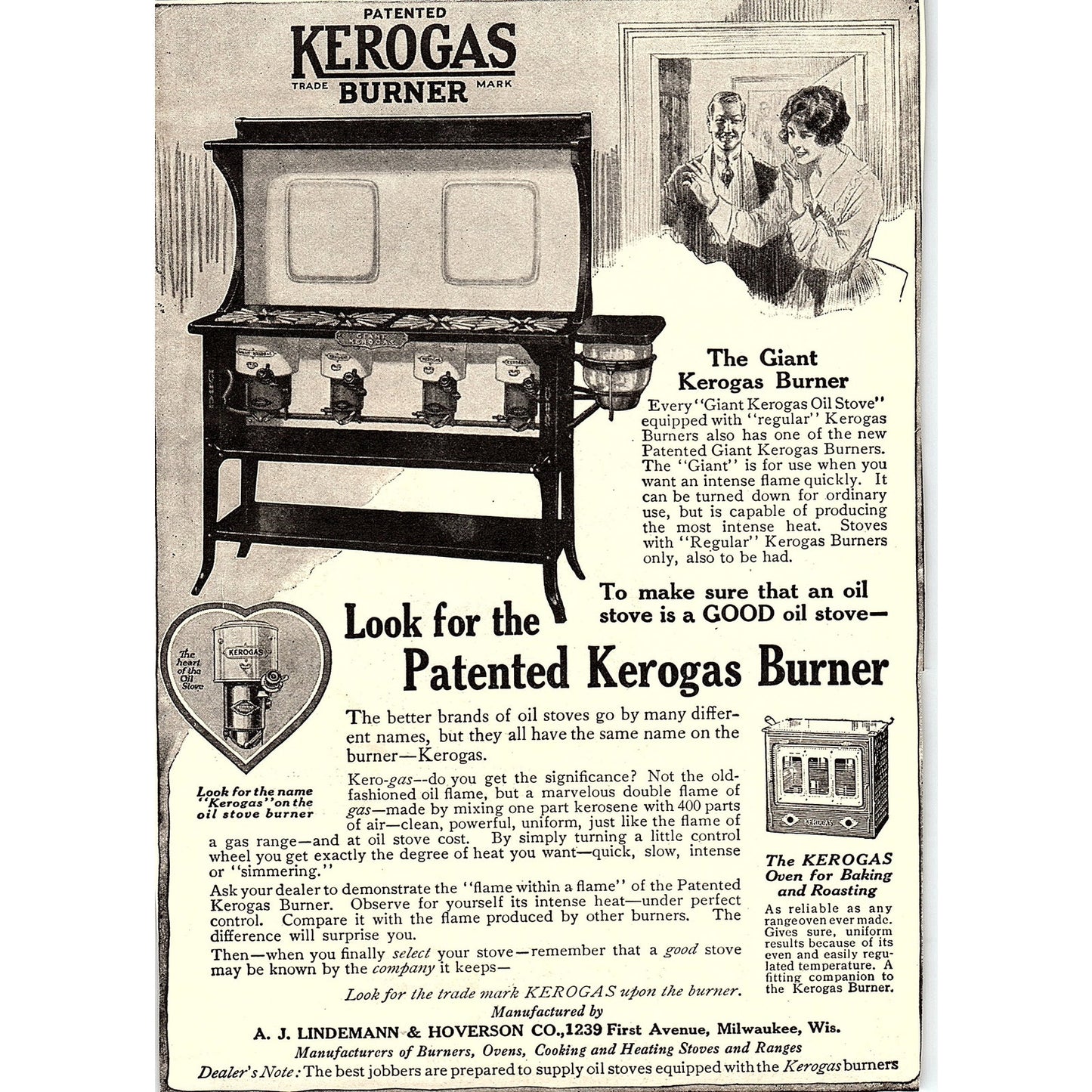 Kerogas Burner A.J. Lindemann & Hoverson Co Milwaukee WI c1920 Ad AF8-7